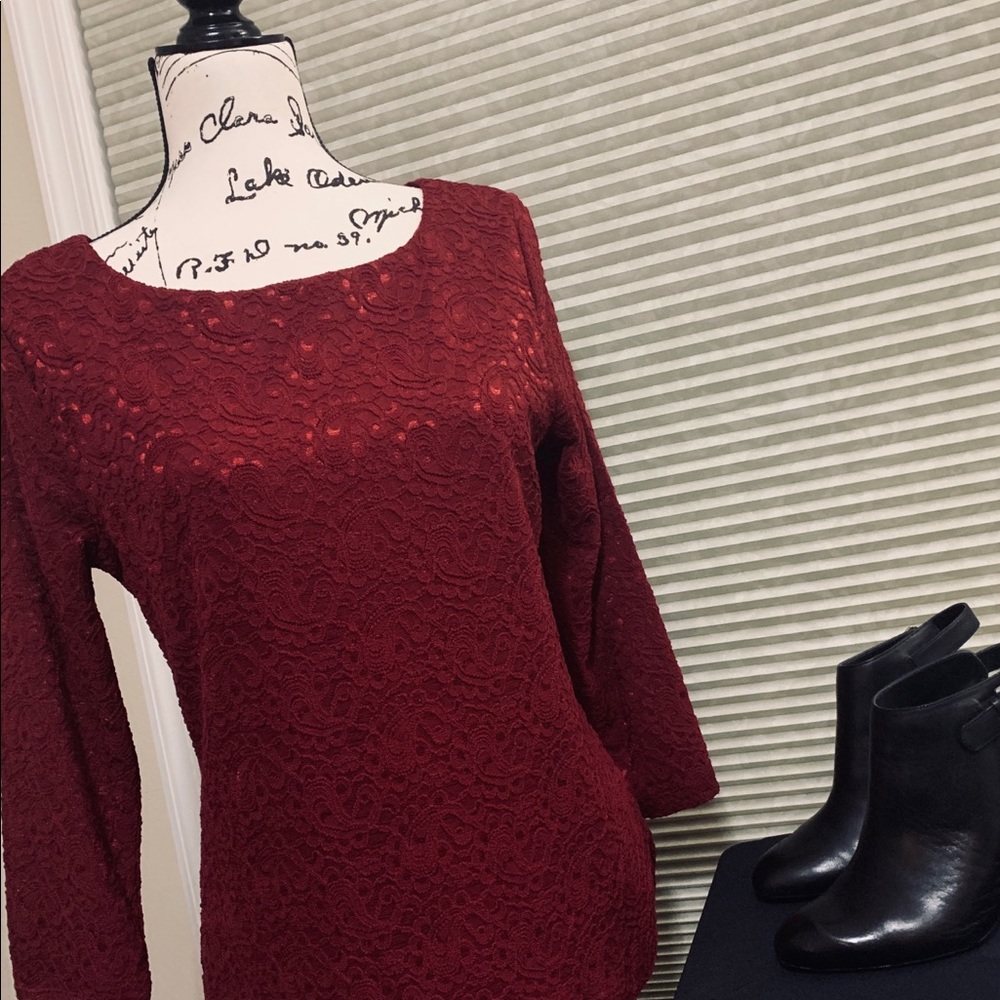 Talbots 3/4 sleeve lace dress blouse in wine